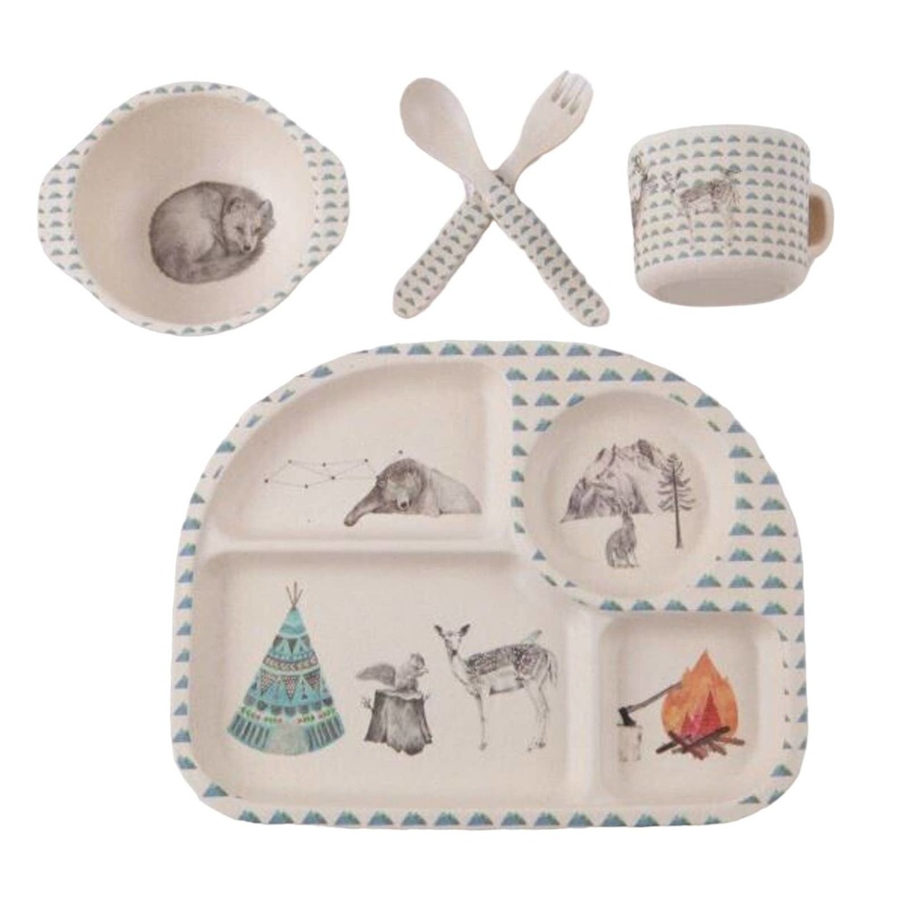 Love Mae Forest Feast Animals Bamboo Kids Eco Dinnerware Divided Plate Bowl Cup